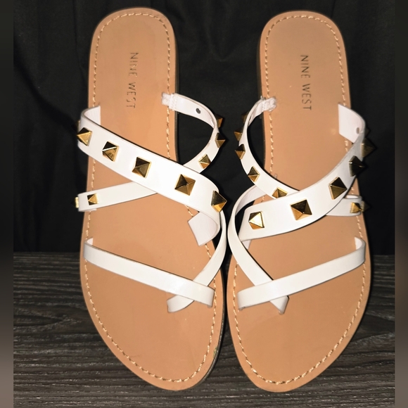Nine West White Sandals with Gold Accents - Picture 1 of 4